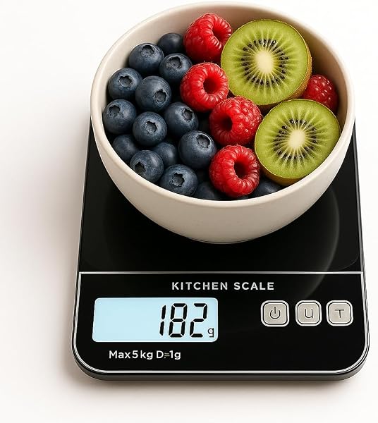 Balança digital de cozinha 5 kg, visor LCD, precisão de 1 g, função tara