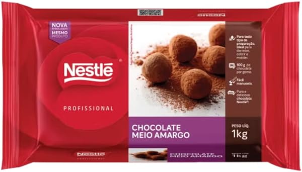 Nestlé Chocolate Meio Amargo 1 kg, barra em gomos